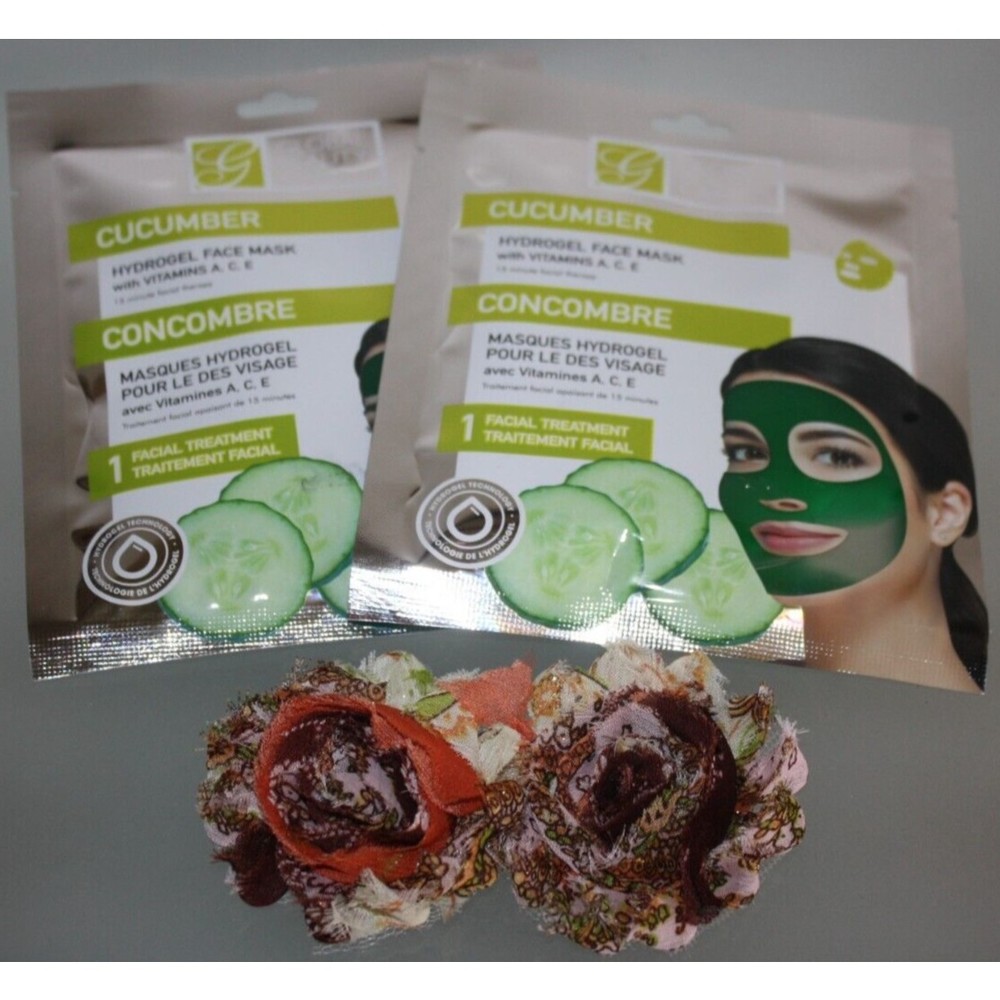 2 Cucumber Hydrogel Facial Masks with Vitamins A, C, E Global Beauty Care New